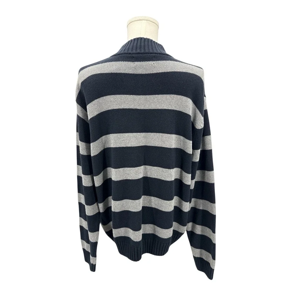 Chaps Mens Sz XXL Quarter Zip Sweater Navy Gray‎ Stripe 100% Cotton Pullover NWT